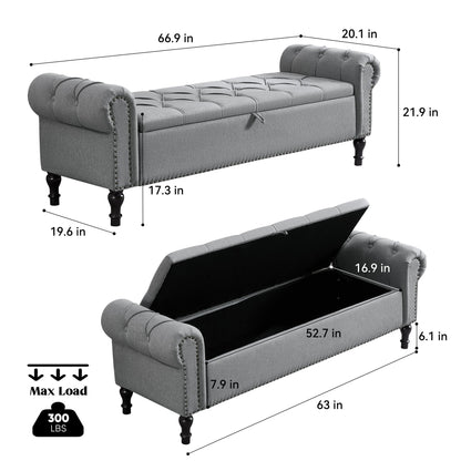 Navy Velvet Tufted Storage Bench