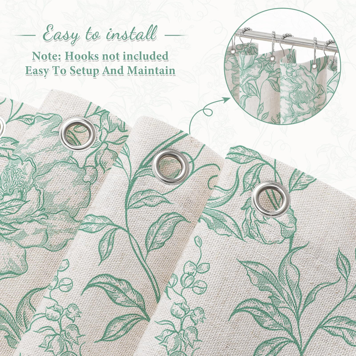 Blue Floral Linen Blend Shower Curtain