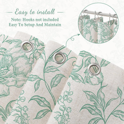 Blue Floral Linen Blend Shower Curtain