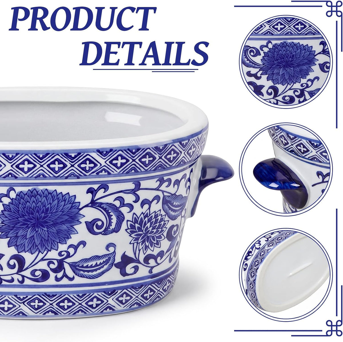 Blue and White Chinoiserie Oval Planter