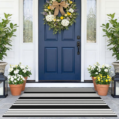 Navy and White Striped Cotton Rug, 28x43