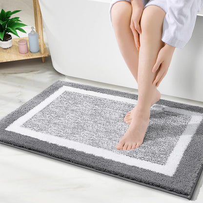 Navy and White Microfiber Bath Rug, 36 x 24