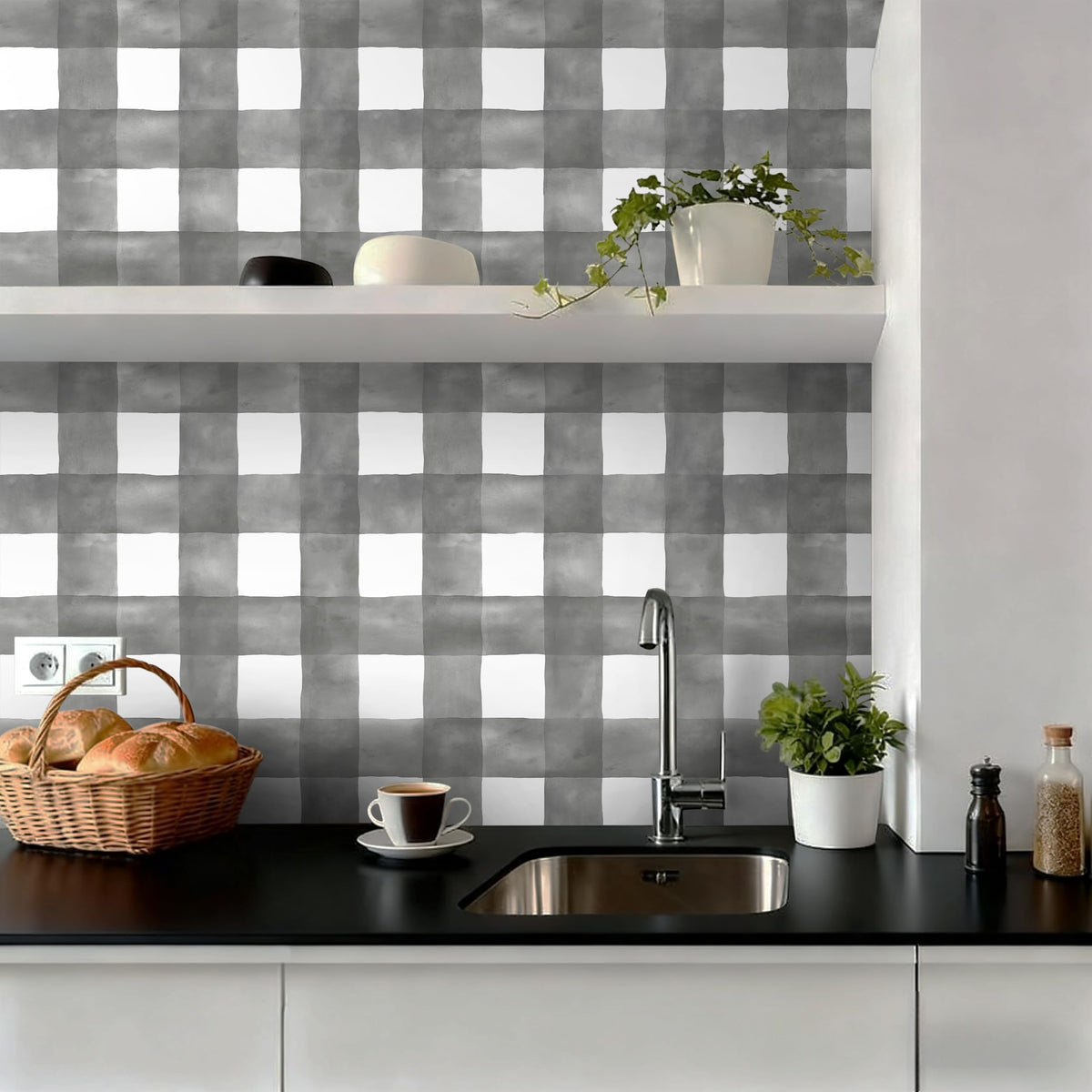 Blue Gingham Peel and Stick Wallpaper