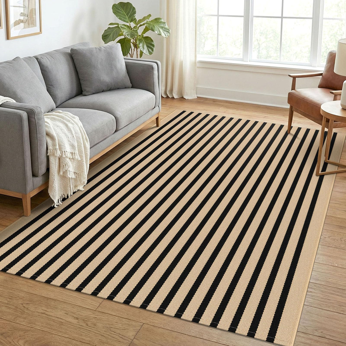 Navy and White Striped Cotton Rug, 28x43