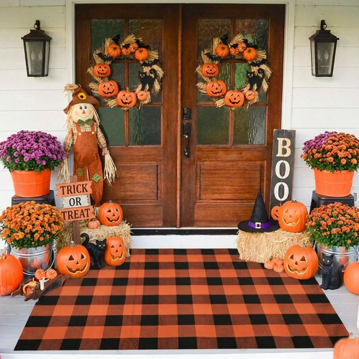 SEEKSEE Blue Buffalo Plaid Porch Rug, 27.5x43