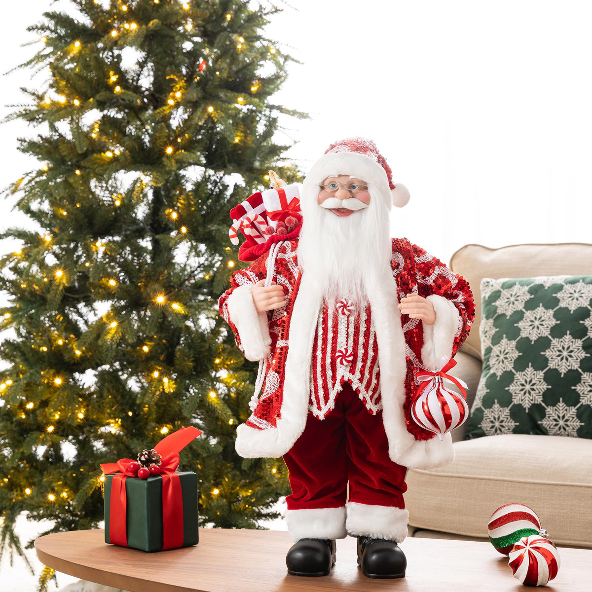 Blue Velvet Santa Figurine, 18 Inch