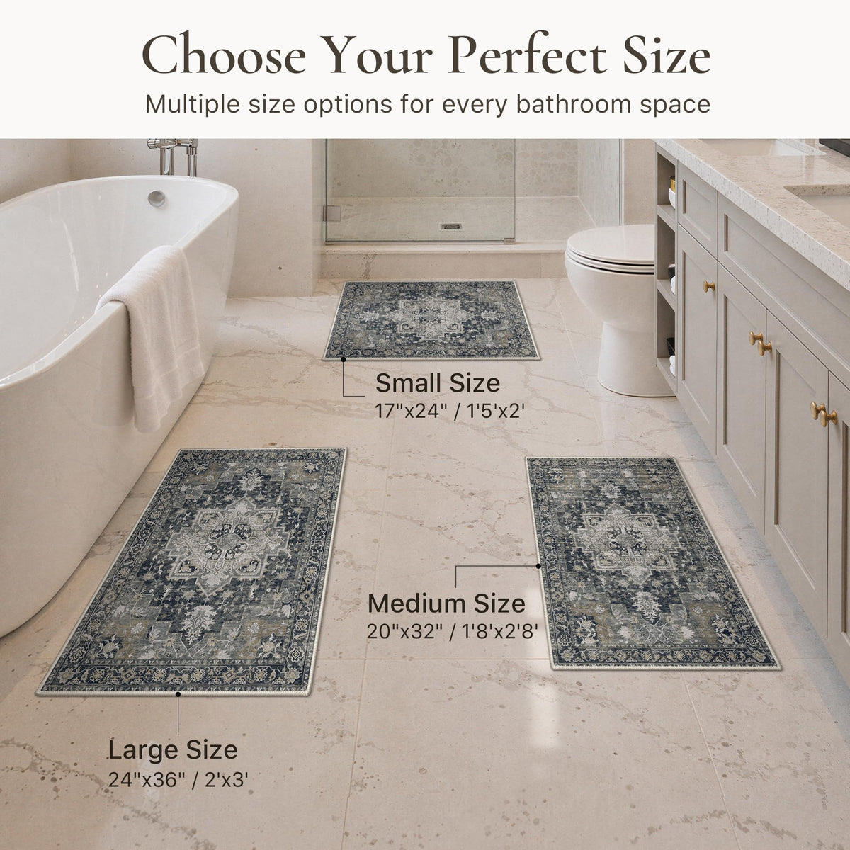 Blue Floral Boho Bath Mat, 24 x 17