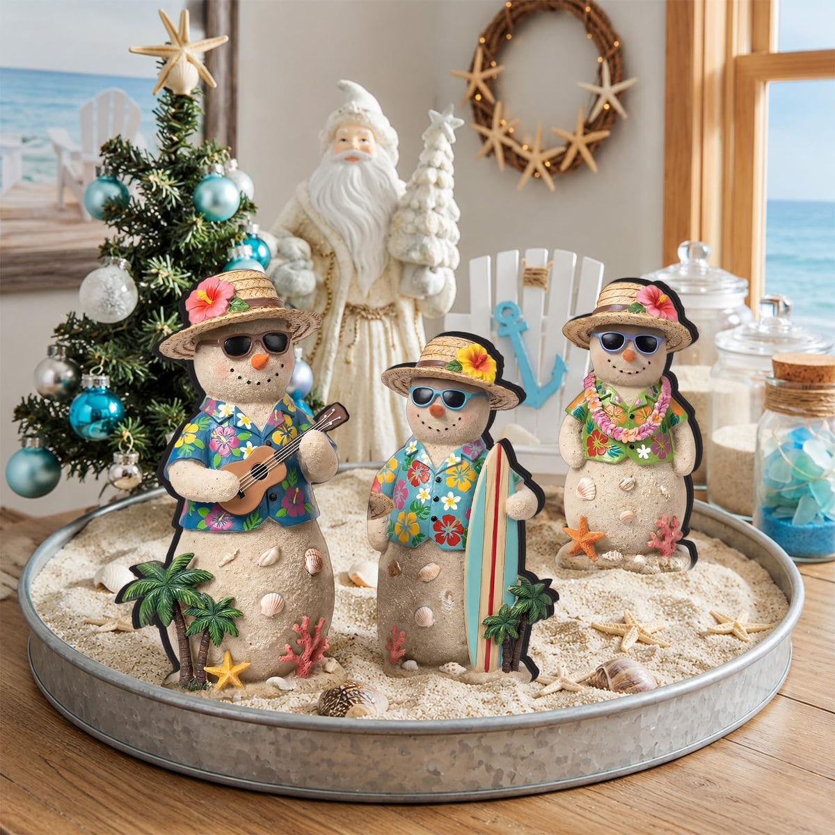 Chinoiserie Wooden Snowmen, Set of 3