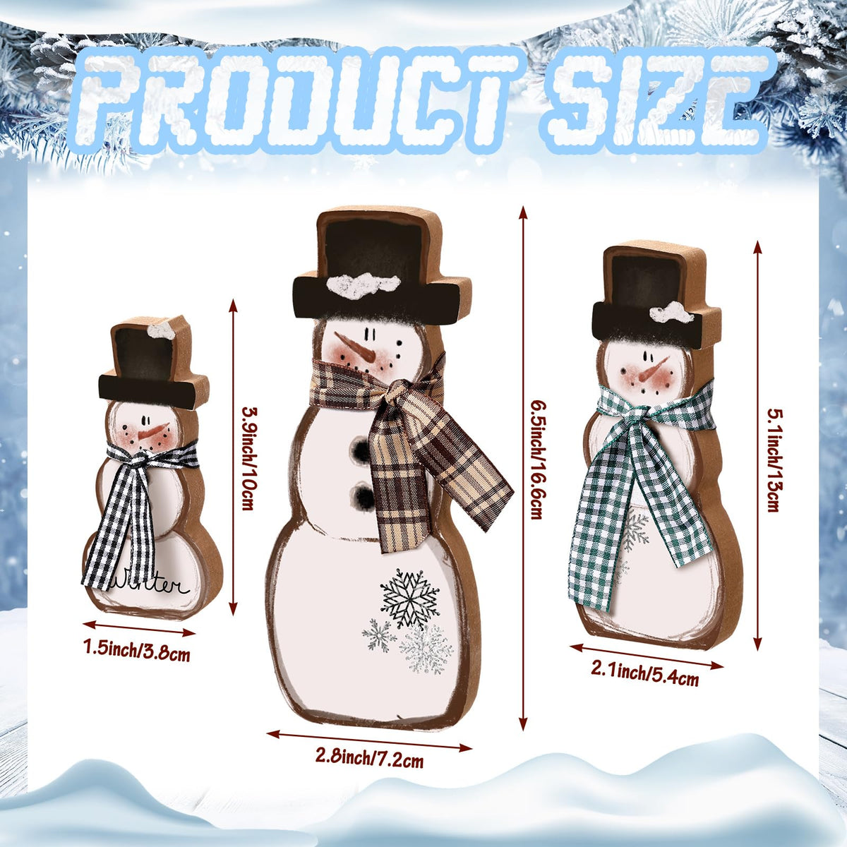 Chinoiserie Wooden Snowmen, Set of 3