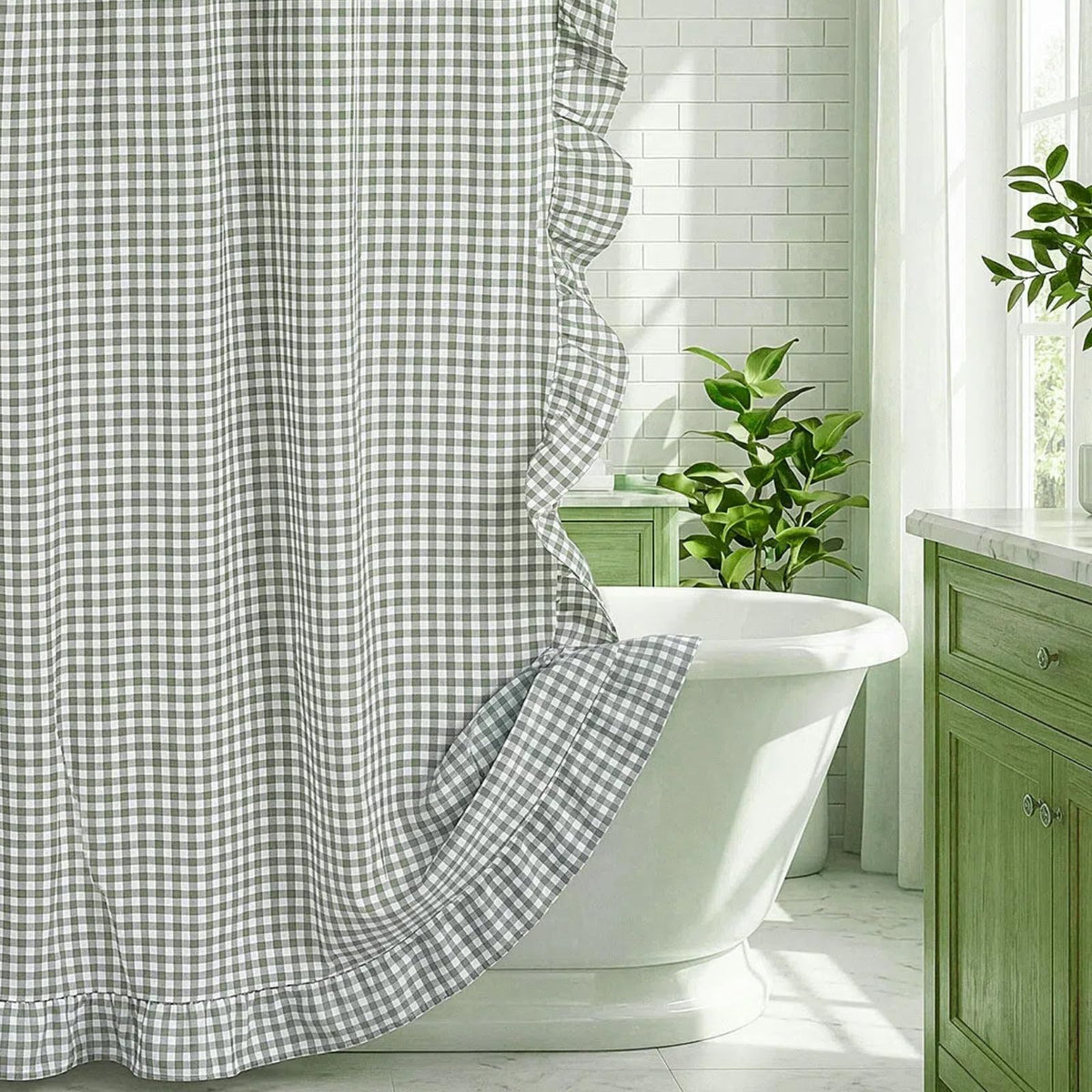 Ruffled Gingham Shower Curtain, 72 x 72