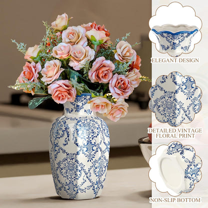 Set of 2 Blue and White Chinoiserie Vases