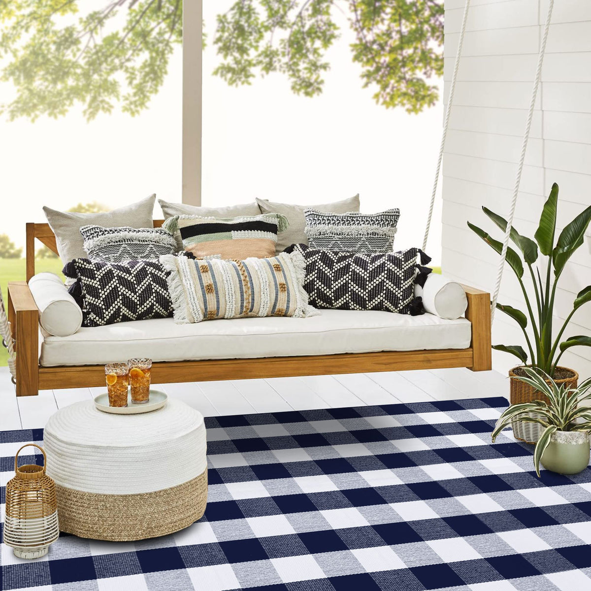 SEEKSEE Blue Buffalo Plaid Porch Rug, 27.5x43