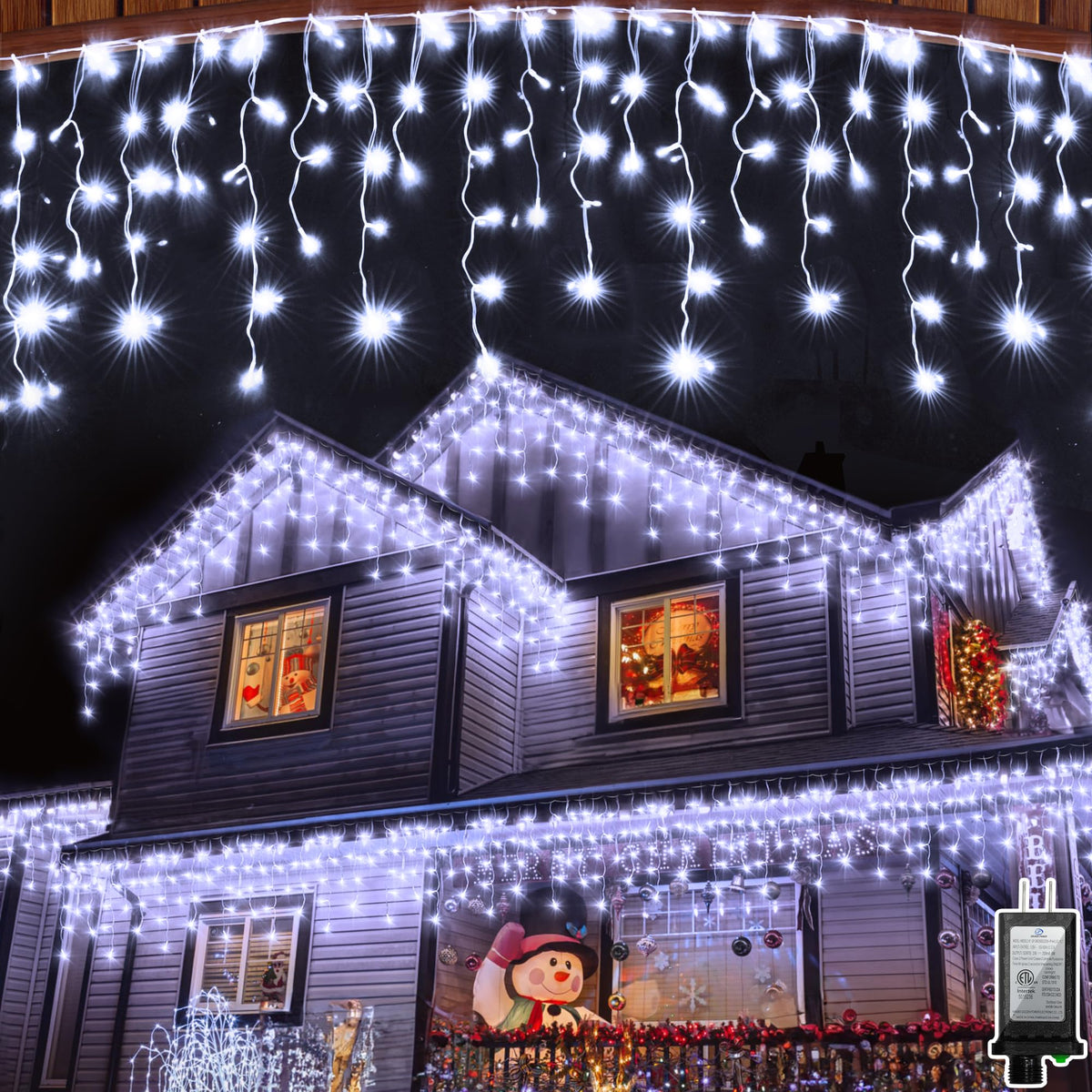 Blue and Cool White Icicle Lights, 164 ft