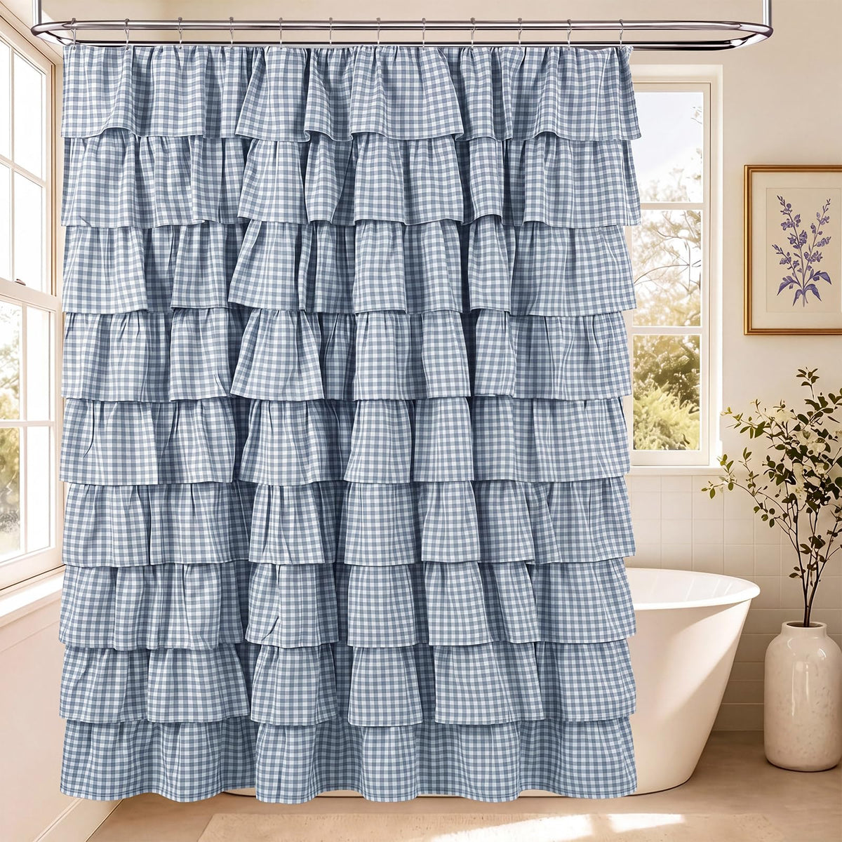 Ruffled Gingham Shower Curtain, 72 x 72