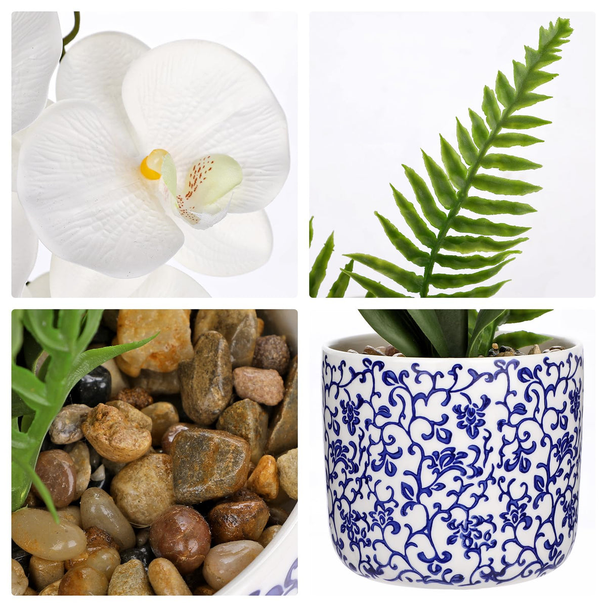 Briful Faux Orchid in Blue and White Ceramic Pot
