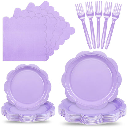 Blue Scalloped Paper Plates and Napkins, Serves 24
