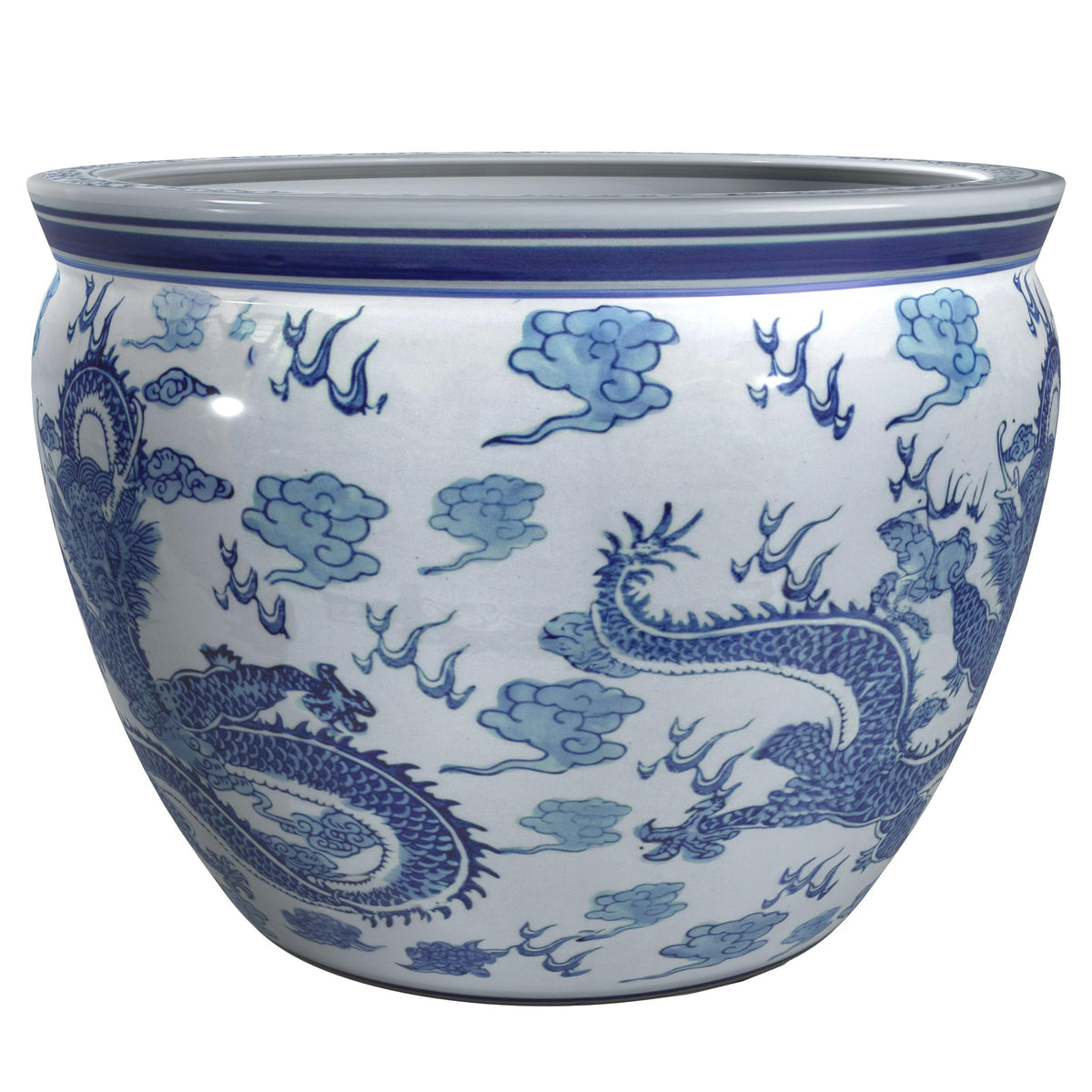 Ladies Blue and White Porcelain Fishbowl Planter