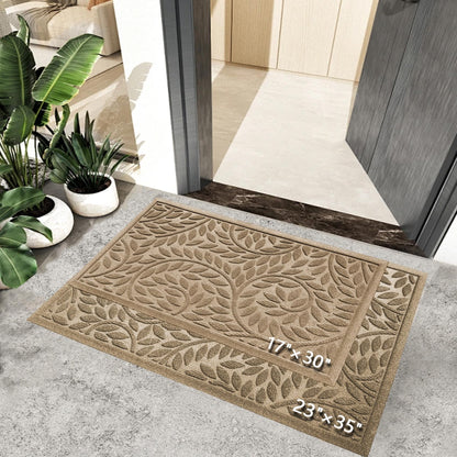 Blue Leaf Front Door Mat, Non-Slip Rubber