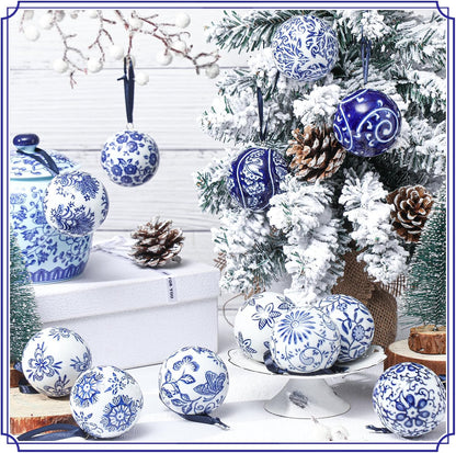 Blue and White Porcelain Christmas Balls, Set of 6 or 12