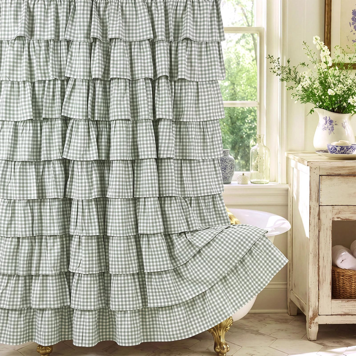 Ruffled Gingham Shower Curtain, 72 x 72
