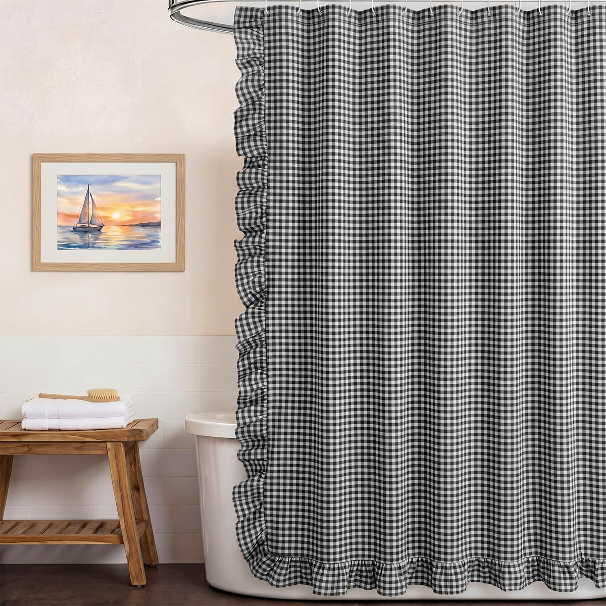 Ruffled Gingham Shower Curtain, 72 x 72