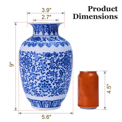 Blue and White Chinoiserie Trumpet Vase, 10 Inch
