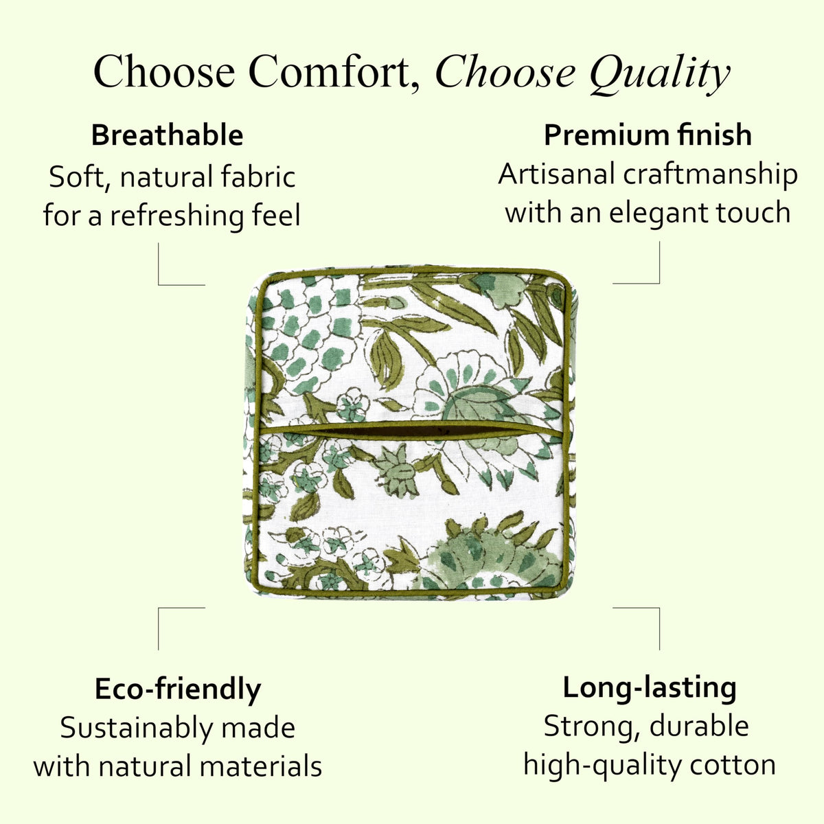 Block Print Cotton Tissue Box Cover, Apatite Blue