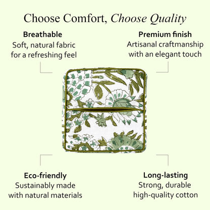 Block Print Cotton Tissue Box Cover, Apatite Blue