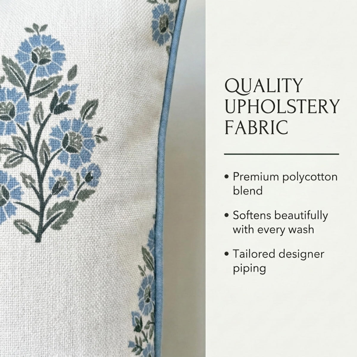 Camille Blue Floral Block Print Pillow Cover