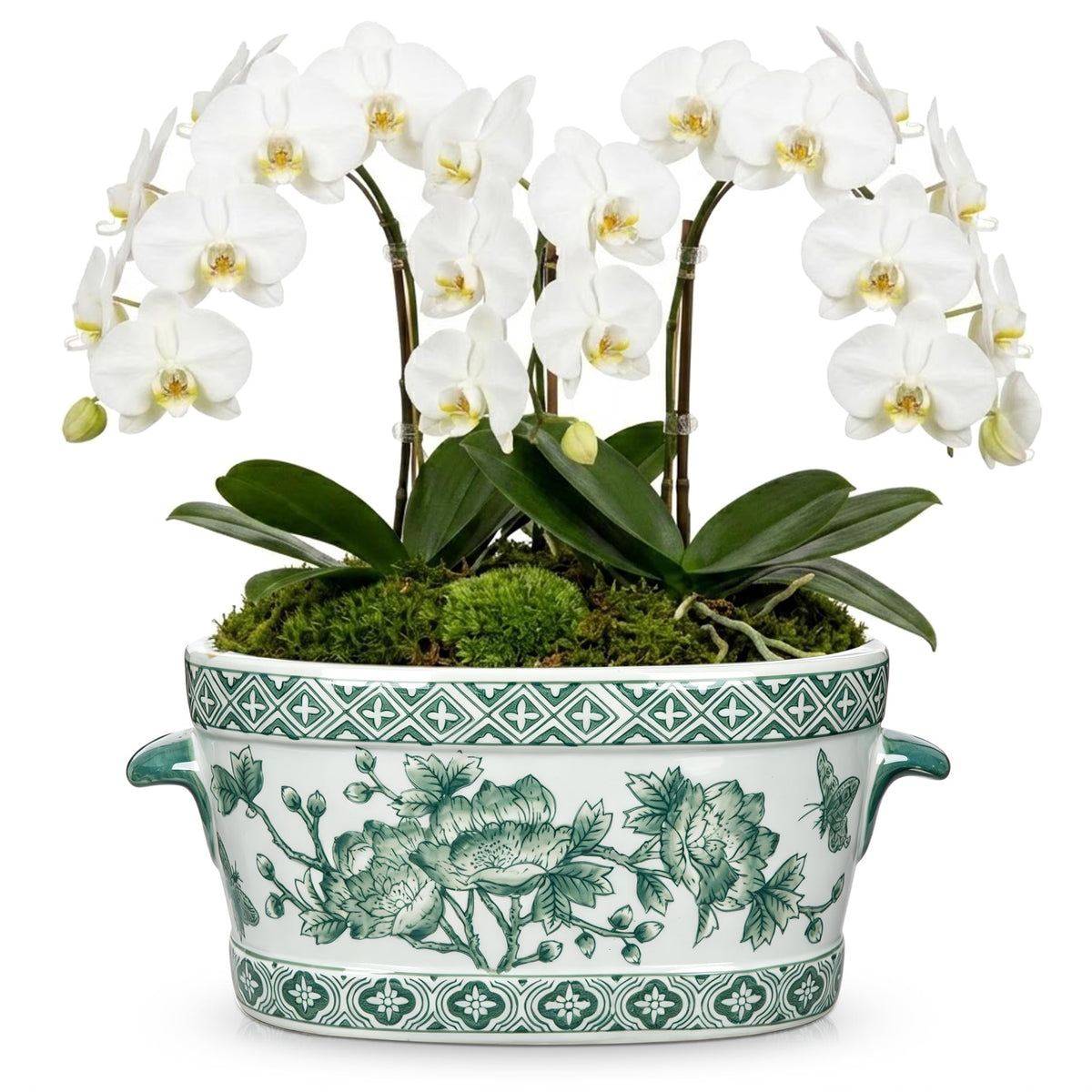 Blue Floral Oval Ceramic Cachepot, 10.6 in