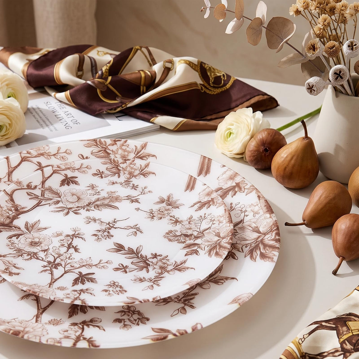 Blue Floral Plastic Plates, 60 Pieces