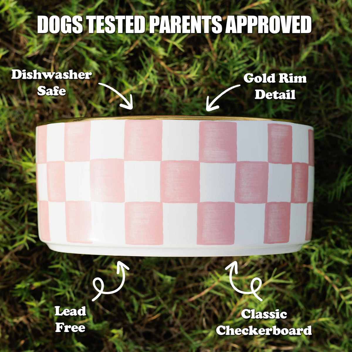 Blue and White Checkered Ceramic Dog Bowls