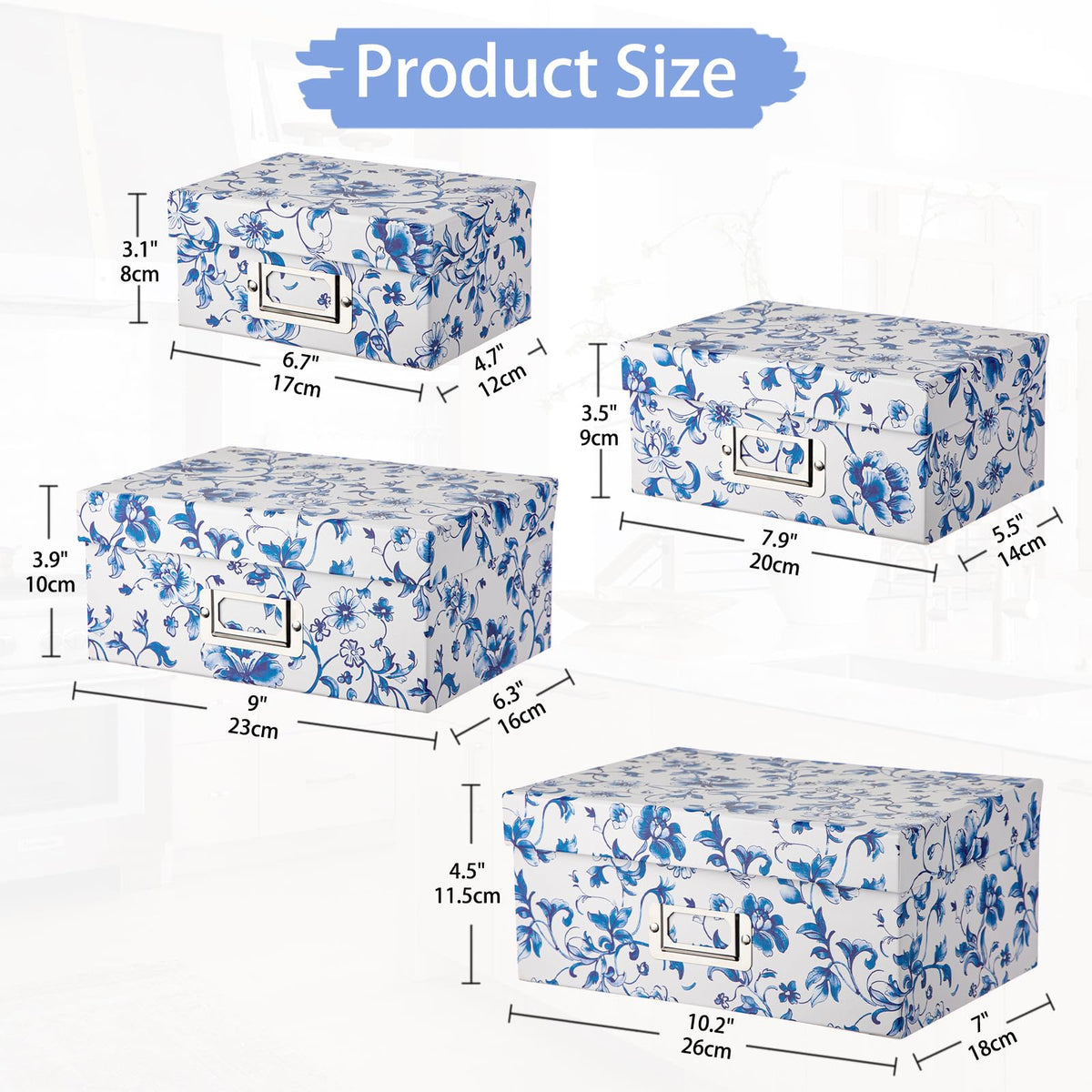 Blue and White Floral Nested Storage Boxes
