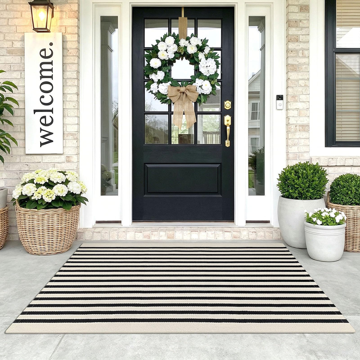 Navy and White Striped Cotton Rug, 28x43