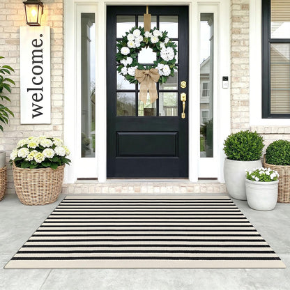 Navy and White Striped Cotton Rug, 28x43