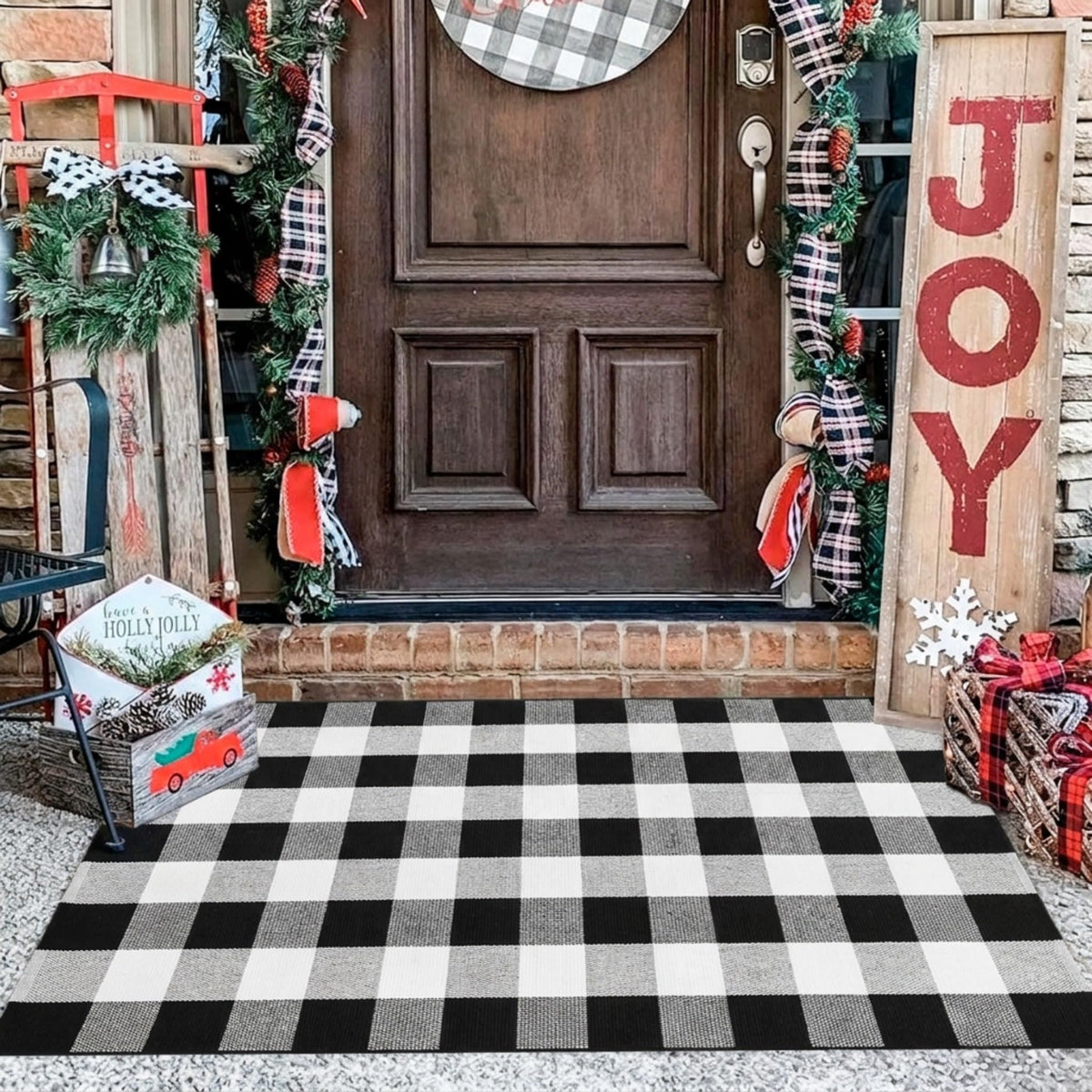 Blue Buffalo Plaid Outdoor Rug, 27.5x43