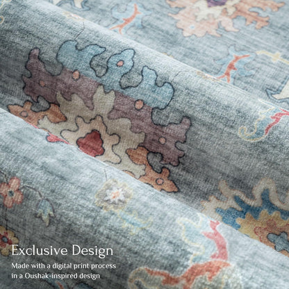 Washable Area Rug, Delft Blue Vintage Floral