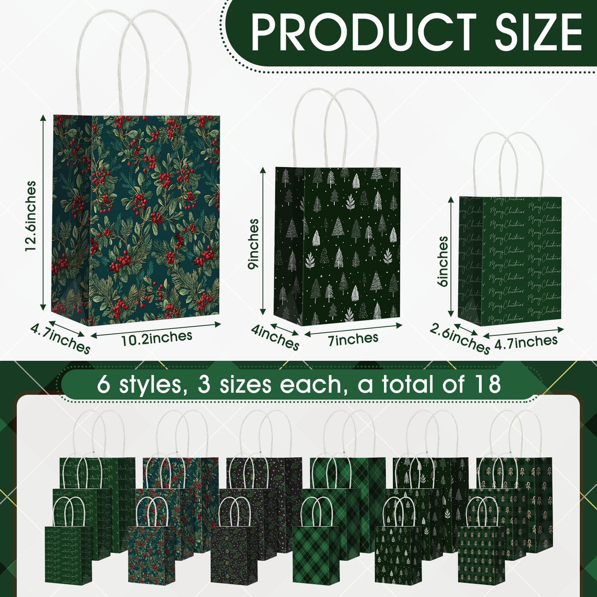 Blue Toile Christmas Kraft Gift Bags, Set of 18