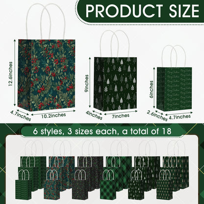 Blue Toile Christmas Kraft Gift Bags, Set of 18