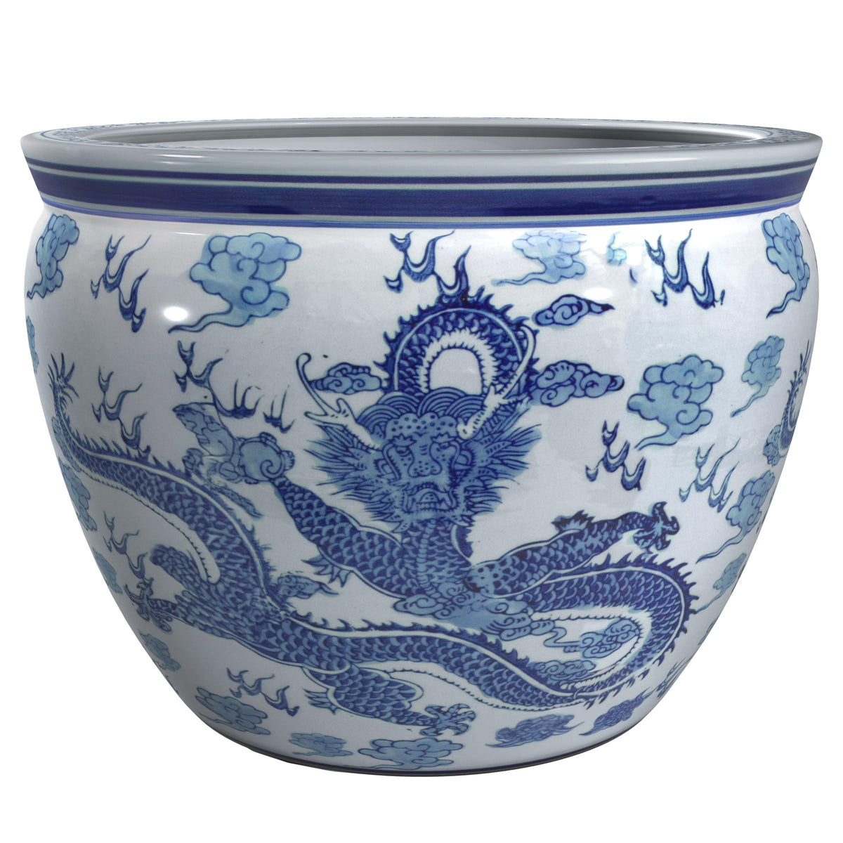 Ladies Blue and White Porcelain Fishbowl Planter