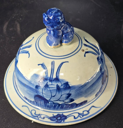 Blue and White Lotus Ginger Jar, 19 Inch