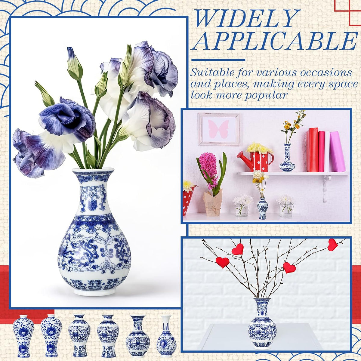 Mini Blue and White Chinoiserie Vases, Set of 12