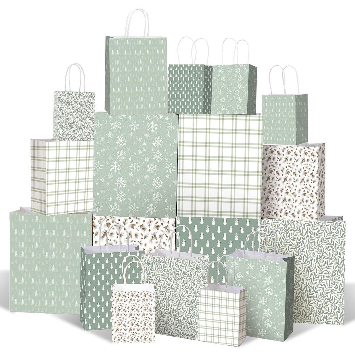 Blue Toile Christmas Kraft Gift Bags, Set of 18
