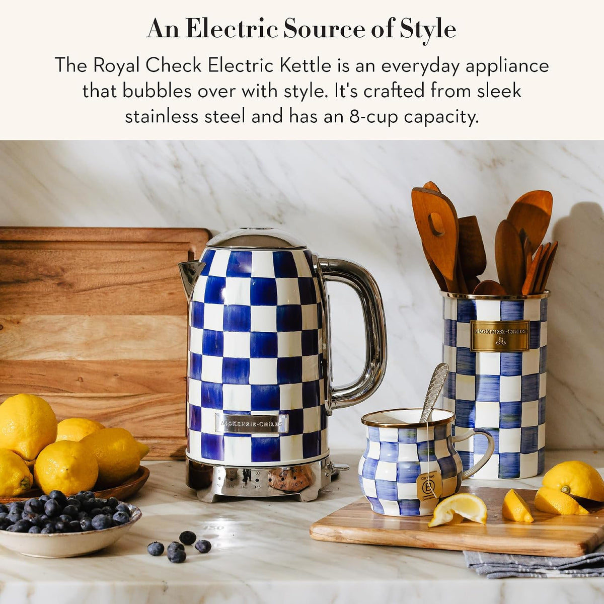 MacKenzie-Childs Electric Kettle, Royal Check