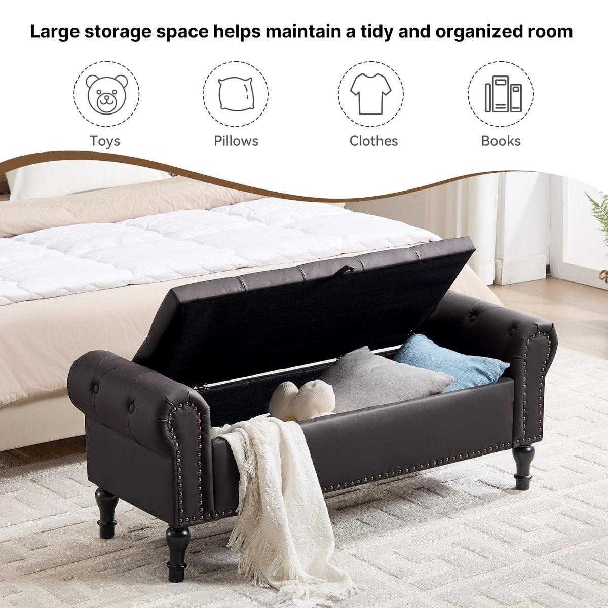 Navy Velvet Tufted Storage Bench