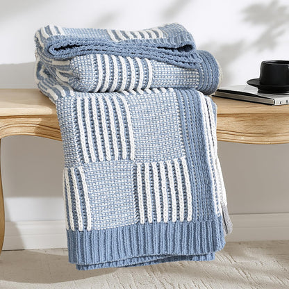 Checkered Knit Throw Blanket, Blue, 50 x 60 Inch