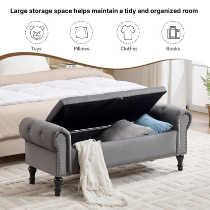 Navy Velvet Tufted Storage Bench