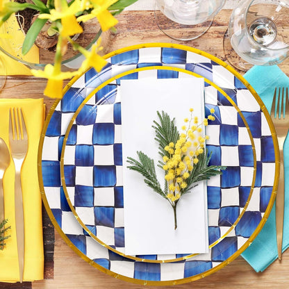 Blue and White Plaid Paper Plates, 48 Pieces