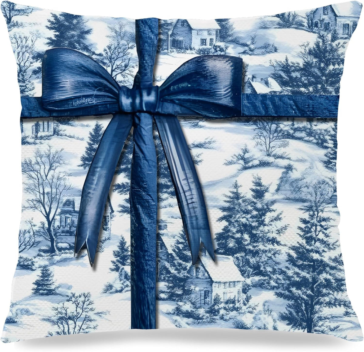 Blue Christmas Toile Pillow Covers, 18x18, Set of 2