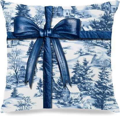 Blue Christmas Toile Pillow Covers, 18x18, Set of 2